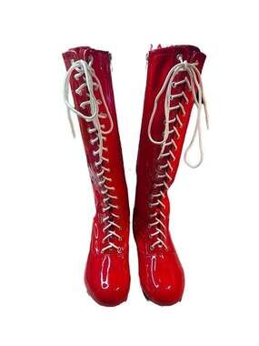 Red Patent Leather Men's Pro Wrestling Costume Knee High Boots